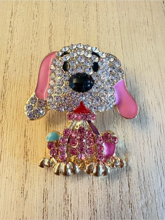 Jewelry - Crystal Pink Puppy Dog Brooch Pin - Decorative Pet-Themed Accessory